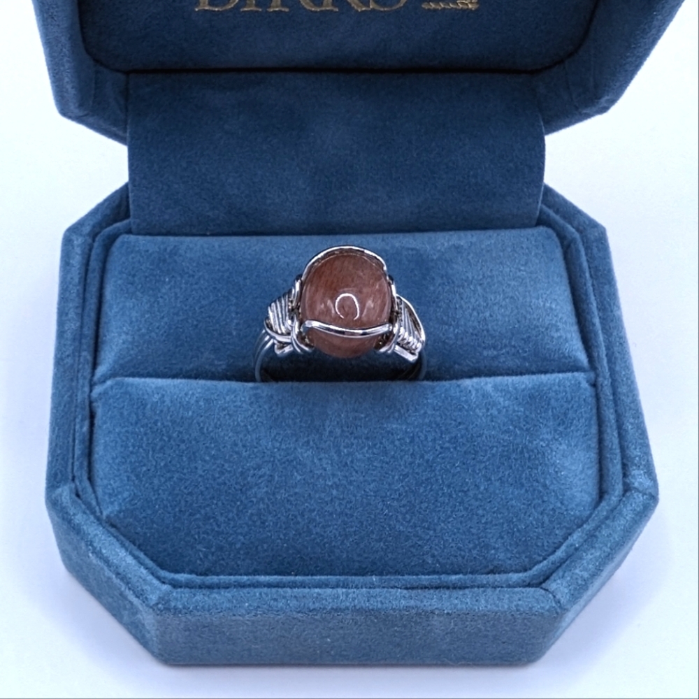Handmade Silver wrapped Sunstone Ring